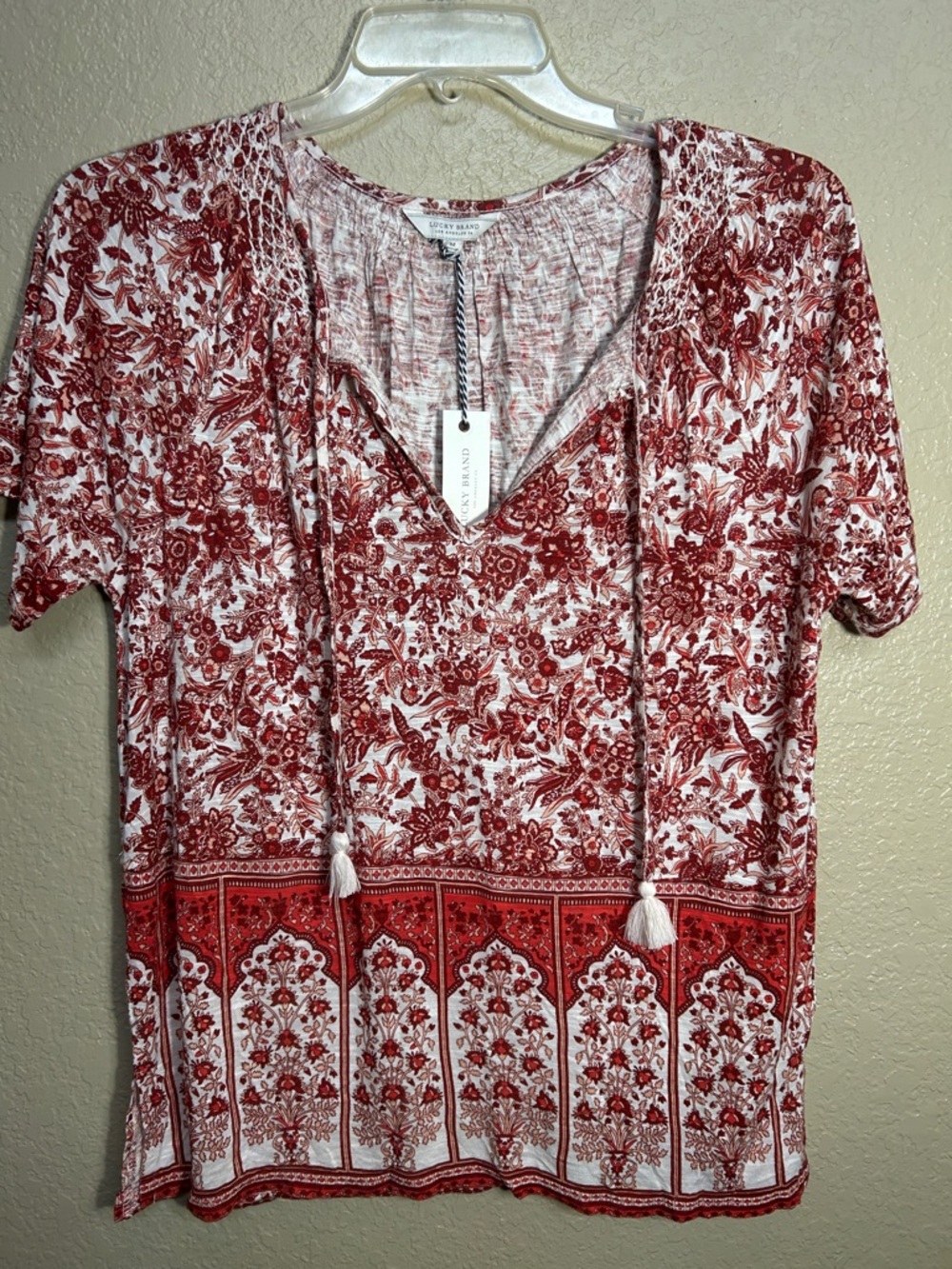 LUCKY BRAND India Inspired Lightweight Cool Summer Top with Tassel Ties